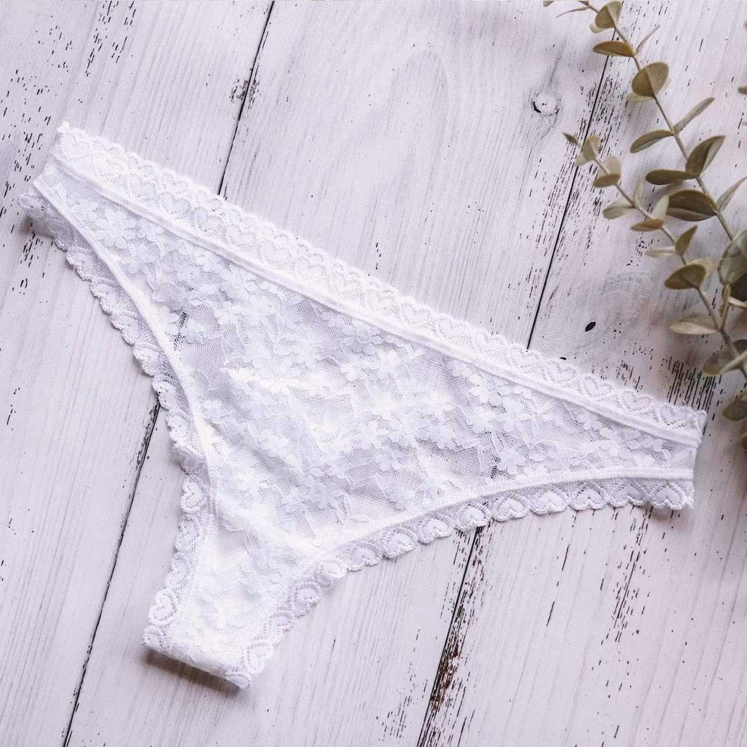 The Emma - White Heart Lace Thong