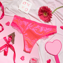 Load image into Gallery viewer, The Olivia - Pink Satin Frilled Thong
