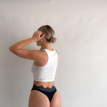 Load image into Gallery viewer, The Petunia - Black and Grey Lace Trim Thong
