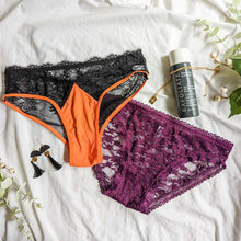 Load image into Gallery viewer, The Marceline - Black Lace and Orange Milliskin Brief
