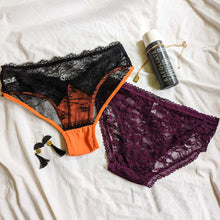 Load image into Gallery viewer, The Marceline - Black Lace and Orange Milliskin Brief
