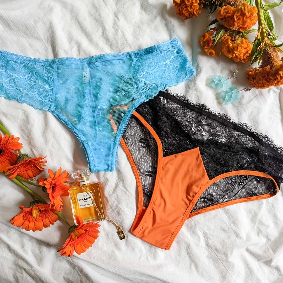 The Marceline - Black Lace and Orange Milliskin Brief