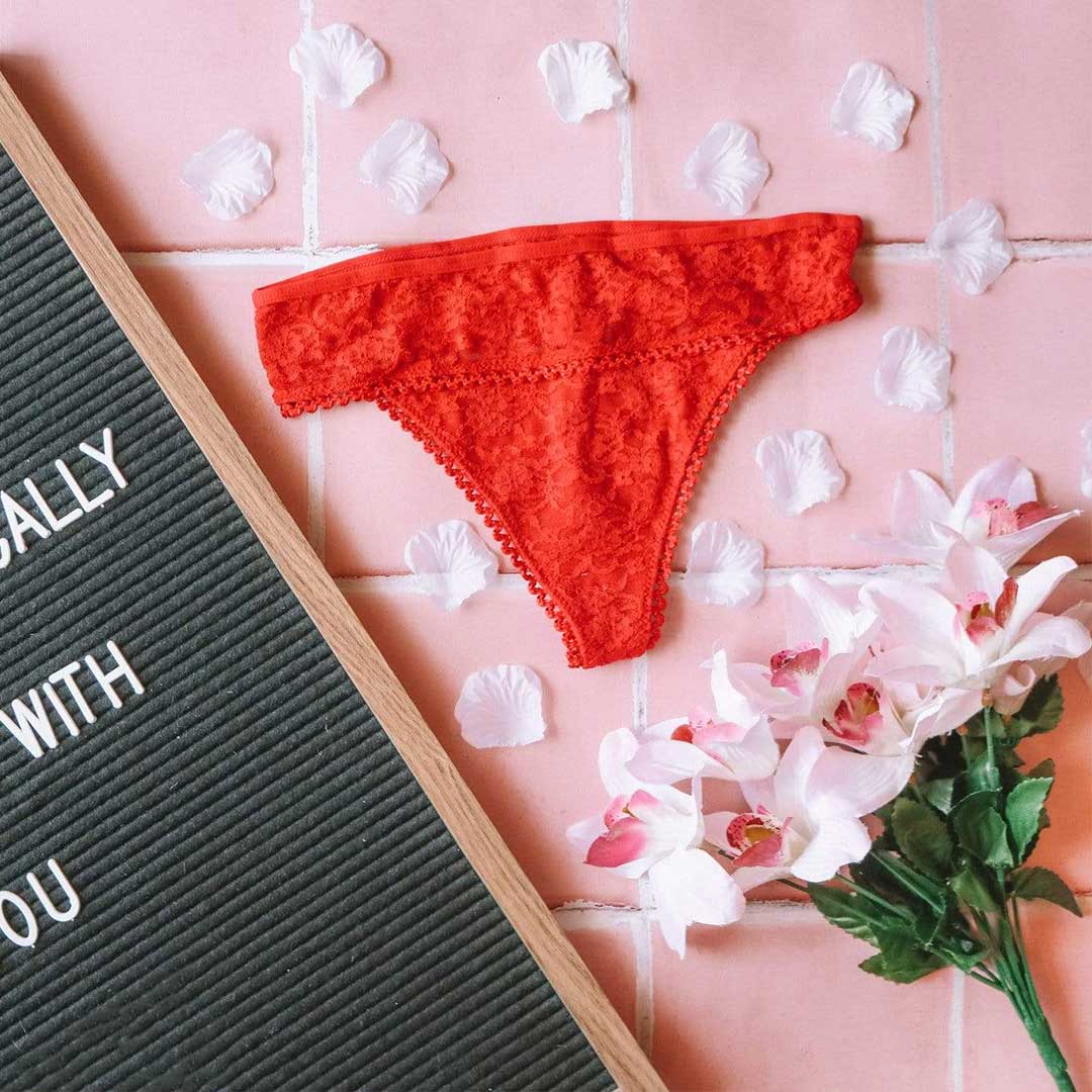 The Saint Valentine - Bright Red Lace Thong